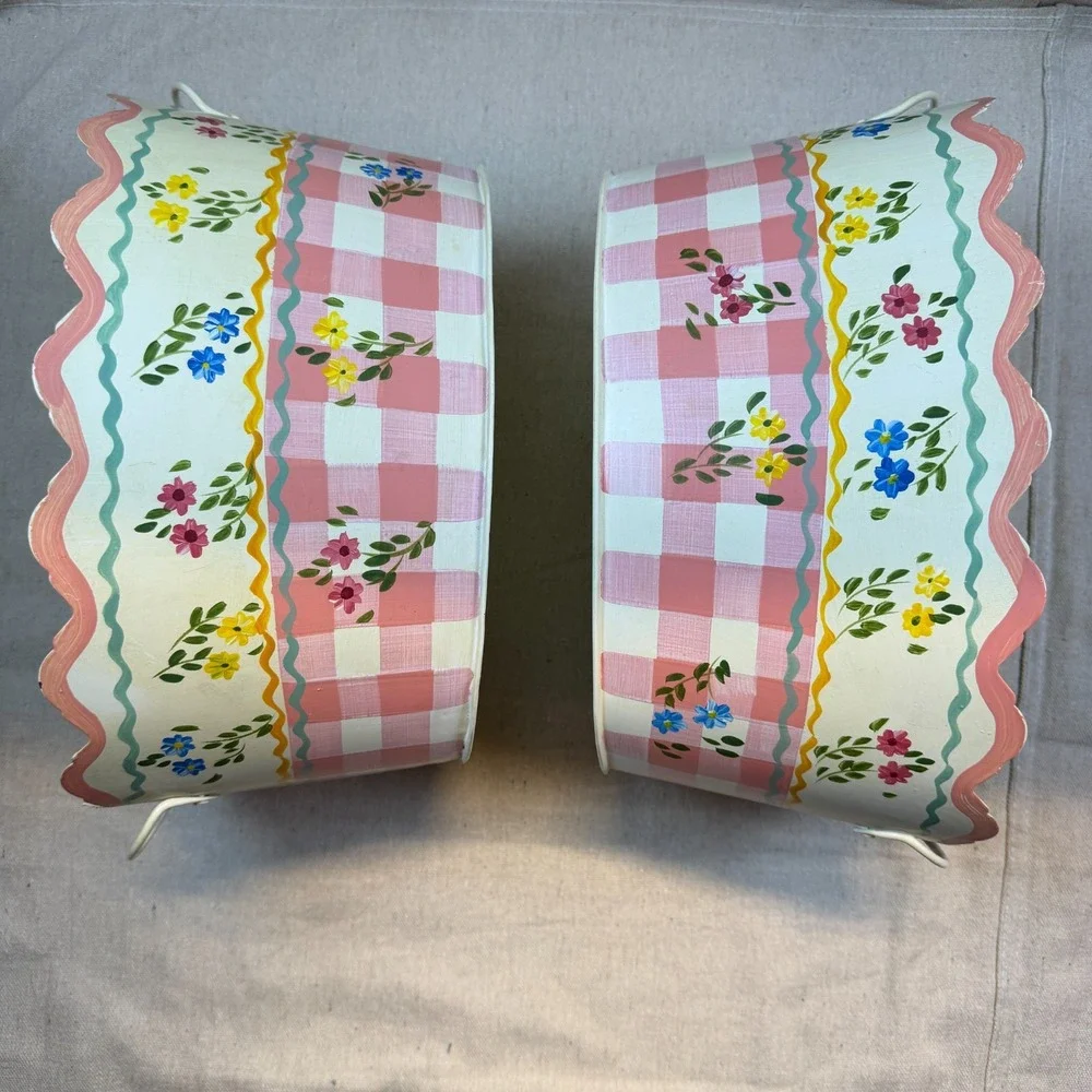 Planter Hand Painted Tin Set of 2 Unused Originally $100